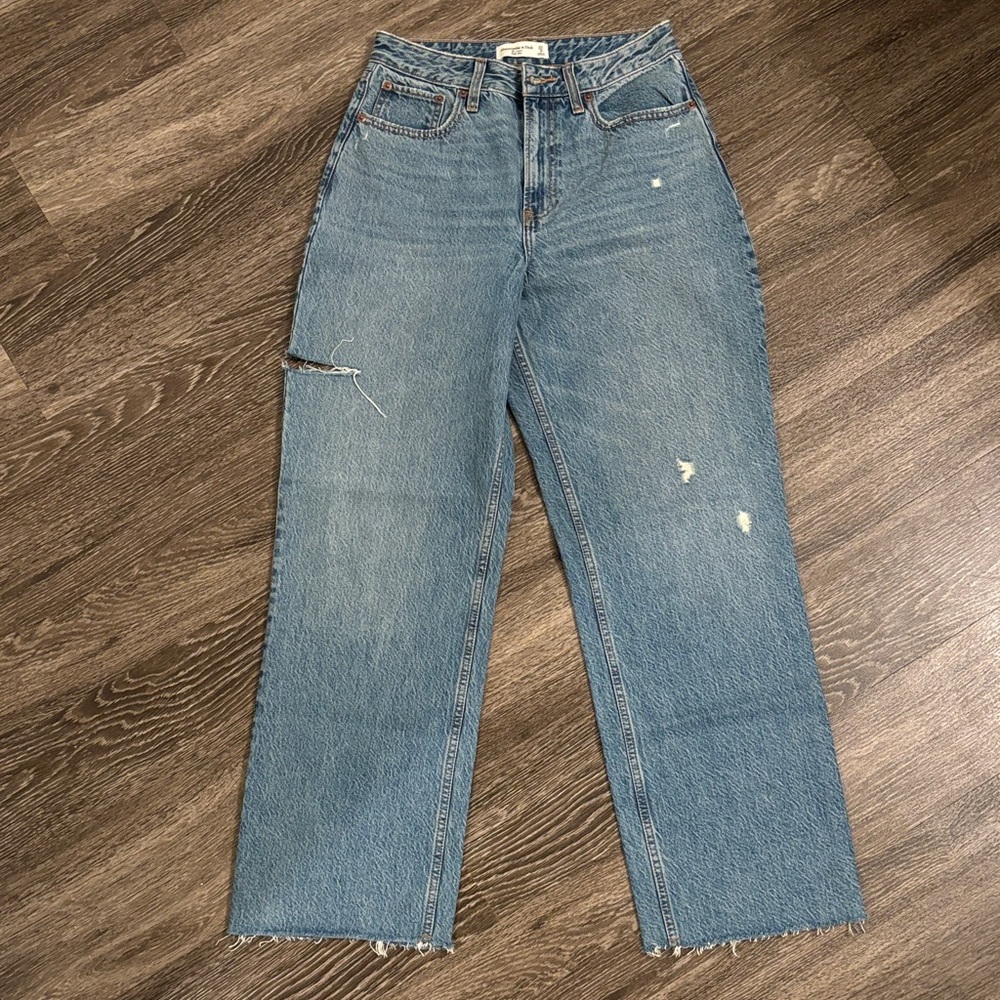Abercrombie & Fitch Curve Love Light Blue Baggy Straight Leg Jeans